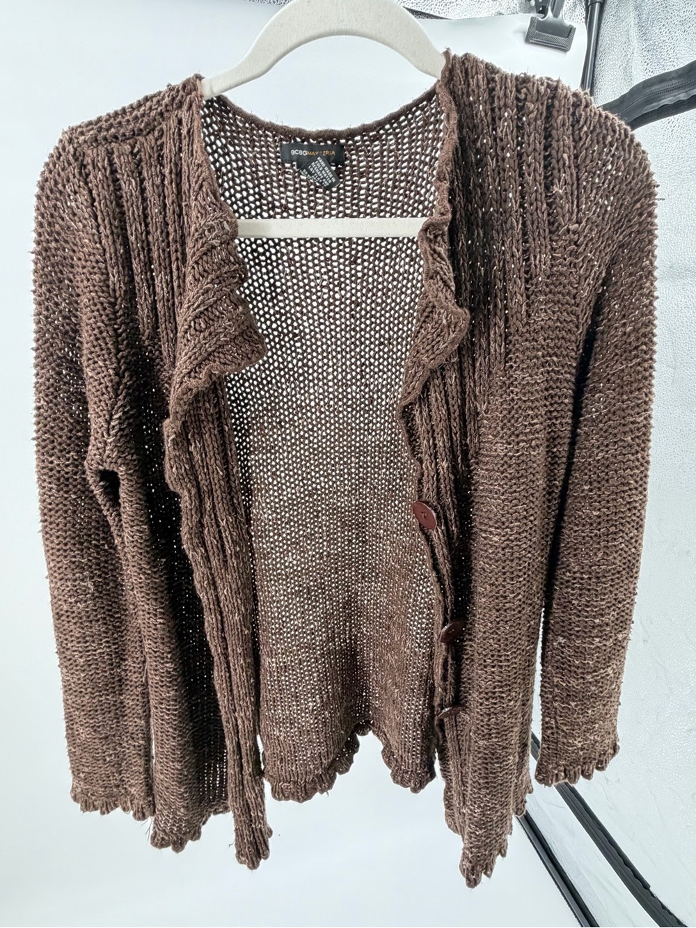 Vintage BCBGMaxAzria Brown Open-Knit Button-Front‎ Cardigan - Picture 3 of 8